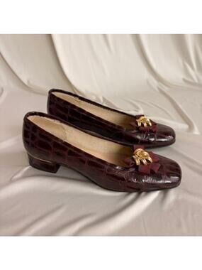 Lanna Patent Croc Pumps - Burgundy, Made in Rome, EU 39 / US 8